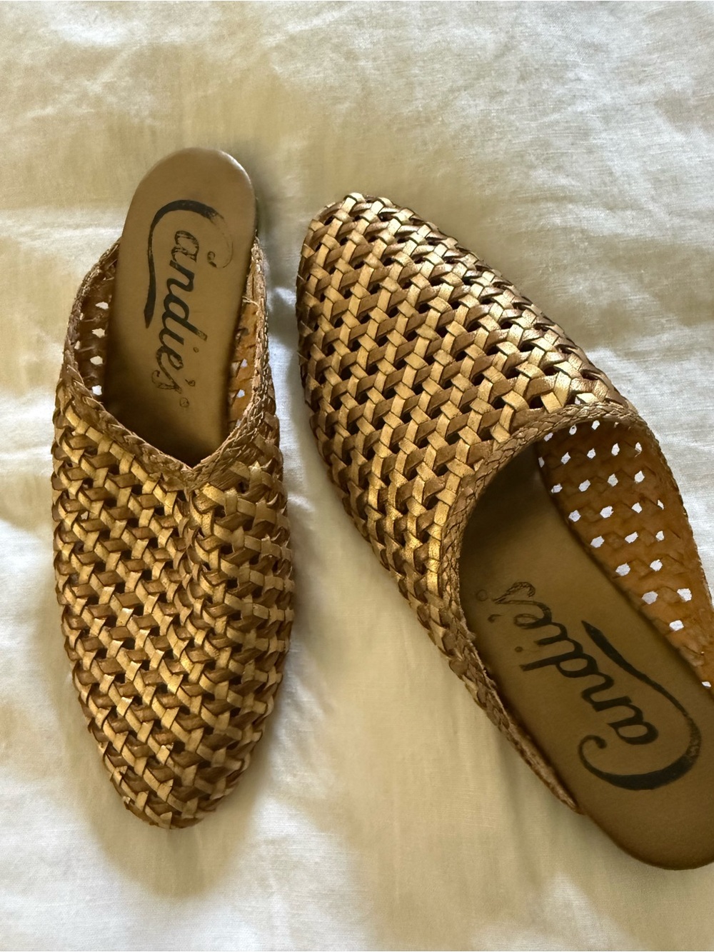 Candie's Metallic Gold Woven Slip-On Mules